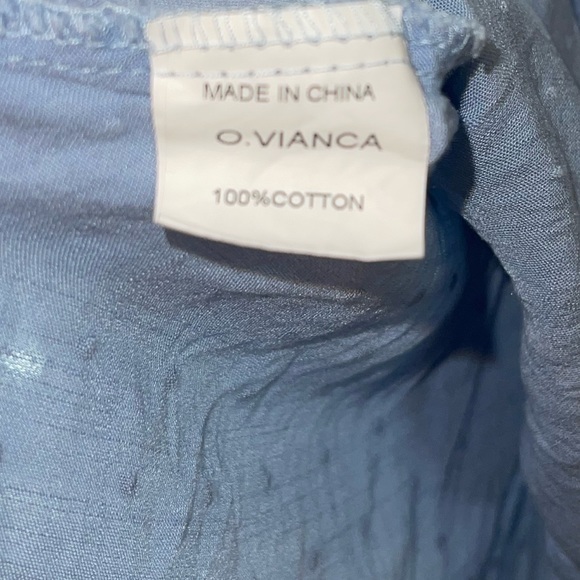 O.VIANCA blue off the shoulder ruffle bandage waist romper w/ dotted detailing‎ - Picture 11 of 12